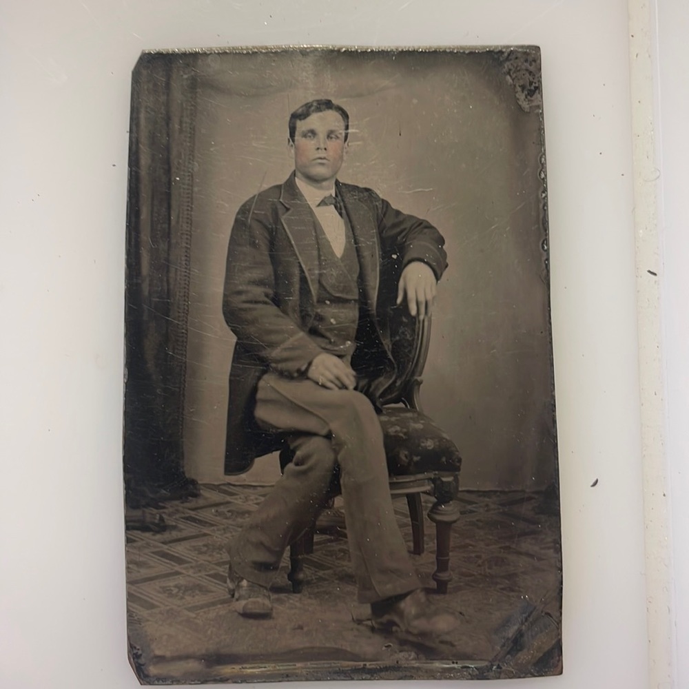 Victorian tintype portrait of handsome young man